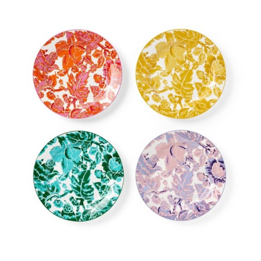 Set of four floral toile print salad plates by Diane von Fürstenberg
